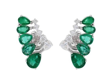 White 18K Gold Stud Earrings Si/Hi Diamond Emerald