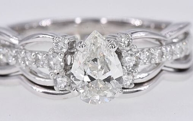 White gold - Ring - 0.75 ct central Diamond - 0.30 ct Diamonds