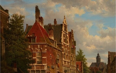Willem Koekkoek Dutch Town Scene with Figures