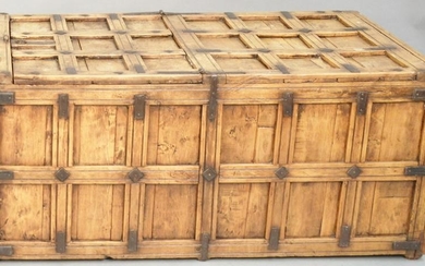 Wooden chest with metal mounts. ht. 19 in., wd. 42 in.