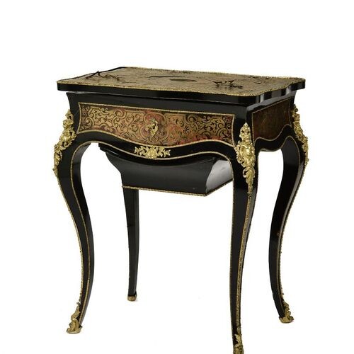 Work table in blackened wood and marquetry of tortoiseshell and...