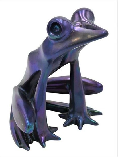 Zsolnay Eosin Porcelain Purple Frog Figurine, marked