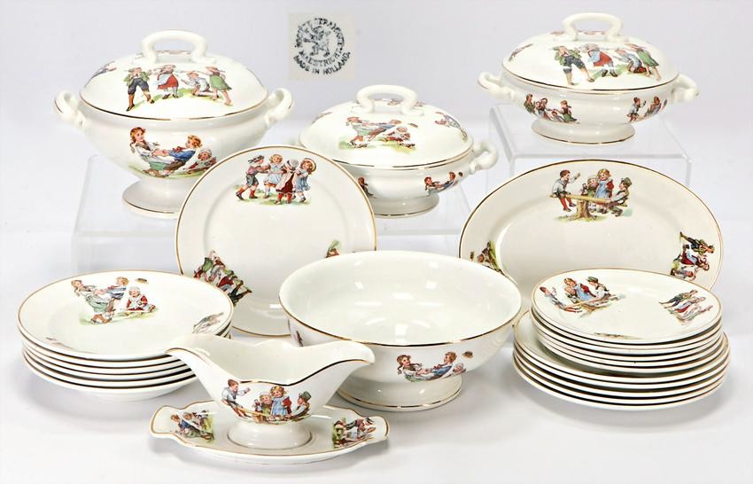 children's dinner service, soup tureen, 2 bowls with