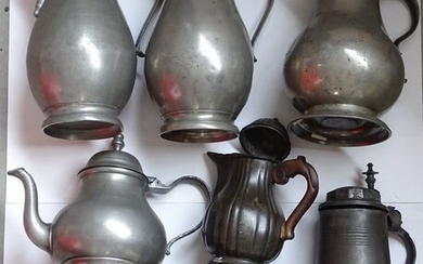 collection of pewter jugs, cups and ink set (10 pieces) (10) - Pewter/Tin - 1750-1850