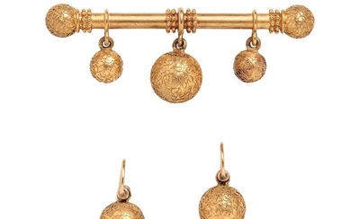 Antique Gold Brooch and Earrings