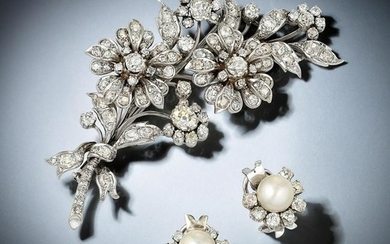Antique Important Diamond Brooch/Earrings, French