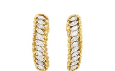Pair of Gold and Diamond Earrings