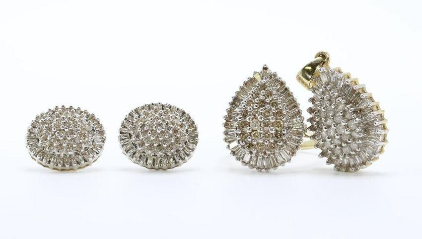 10K Gold Diamond Pendant, Ring, Earrings