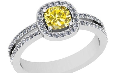 1.10 Ctw Gia certified Natural Fancy Yellow And White Diamond 14K White Gold Wedding Ring