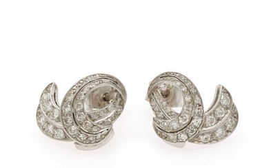 A pair of diamond ear studs each set with numerous single-cut diamonds, mounted in 18k white gold. L. 1.6 cm. (2)