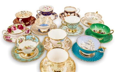 (12 Pc) Porcelain Tea Cup & Saucer Assorted Grouping Set Collection