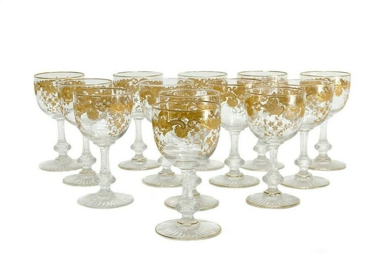 13 Saint Louis Massenet Gold Burgundy Wine Glasses