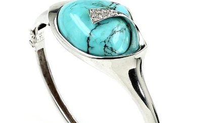 14 kt gold bangle with turquoise and brilliants...