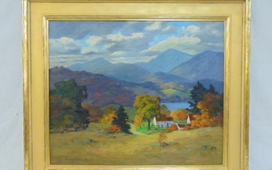 Painting, James Emery Greer, "White Mountains", farm in