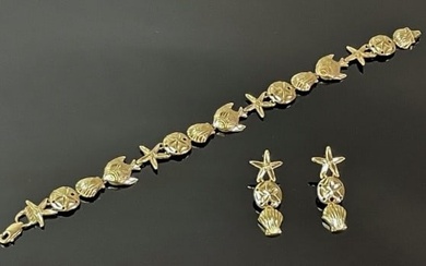 14K Gold Figural Bracelet and Earrings (3pc)