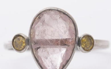 14K Yellow Diamond and Sapphire 3 Stone Ring