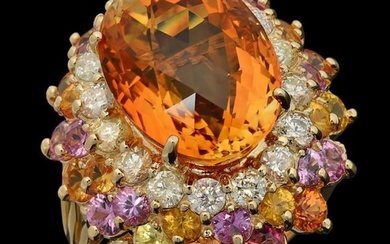 14K Yellow Gold 13.0ct Citrine 4.29ct Sapphire and 1.43ct Diamond Ring