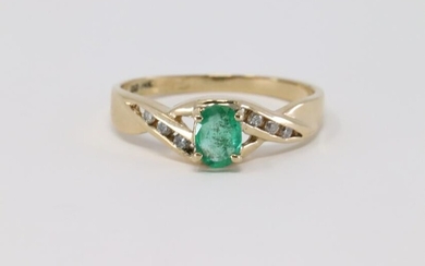 14KT Yellow Gold Diamond & Emerald Ring