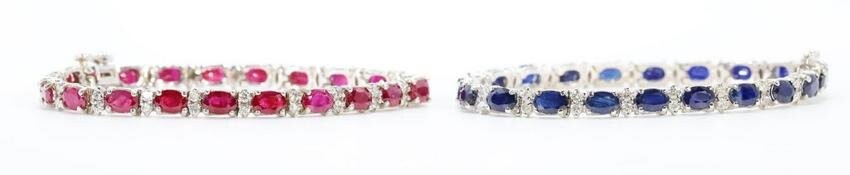 14KW Gold Ruby Sapphire Diamond Bracelets