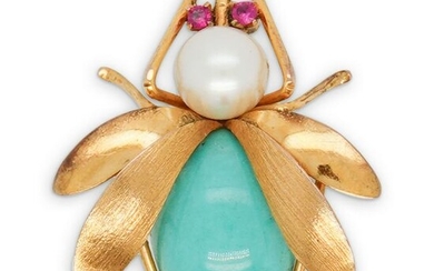 14Kt Gold Pearl & Turquoise Bee