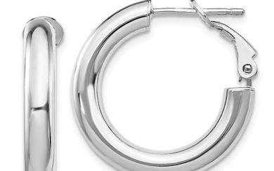 14k White Gold Polished Round Hoop Earrings