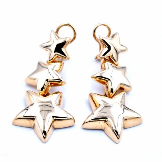 14k Yellow Gold Star Drop Earrings