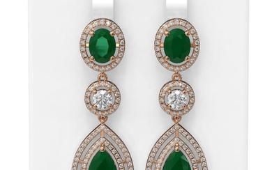 15.82 ctw Emerald & Diamond Earrings 18K Rose Gold