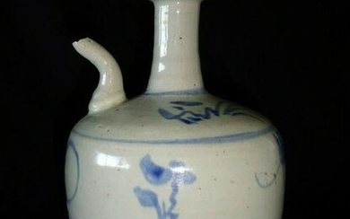 17C Chinese B&W Floral Motif Pottery Wine Ewer (HeN)
