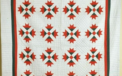 1880's Red & Green Goose Tracks Quilt