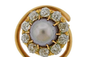 18K Gold Diamond Pearl Pin