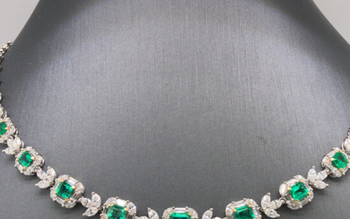 18K White Gold Emerald and Diamond Necklace