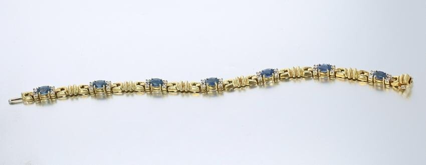 18K YG Diamond Sapphire Bracelet