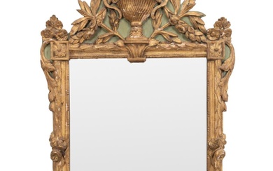 18TH C. LOUIS XVI PAINTED AND PARCEL GILT MIRROR