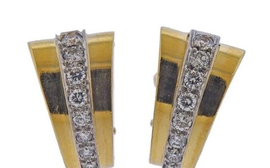18k Gold Platinum Diamond Half Hoop Earrings