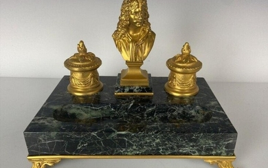 19TH C. DORE BRONZE AND MARBLE INKSTAND