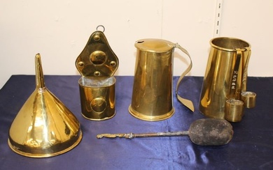 19th Century Brass Funnel, Pistol Handle Container Trivet Holder
