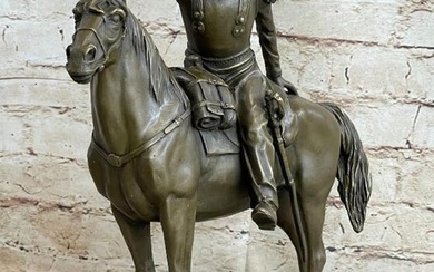 19th Century Cavalry Soldier Warrior on Horseback Bronze Statue Sculpture Figure 15"X 12"