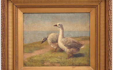 19th Century School, Two Geese in a Landscape