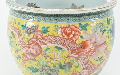 19th century Chinese yellow ground porcelain fish bowl