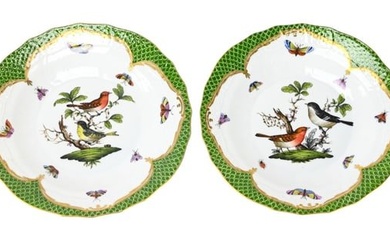 2 Herend Rothchild Bird Early Porcelain Plates