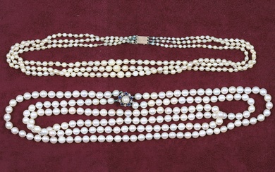 2 colliers de perles > Collier à double rang en perles de culture, fermoir en...