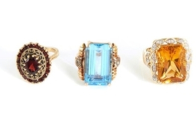 Gemstone and gold cocktail rings (3pcs)