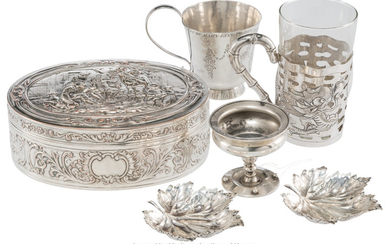 21046: Six Silver Silver-Plated Table Articles, 19th-ea