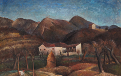 Contardo Barbieri ( Broni 1900 - Milano 1966 ) , "Colline lombarde (Paesaggio)" 1932 olio su tela (cm 80x100) Firmato in basso a destra Al retro: titolato; cartigli e timbri...