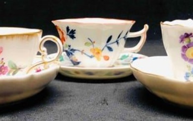 3 Marked Teacups & Saucers, Meissen/Unknown Manufacturer, Meissen/Neu-Wien Geschtzl, & Meissen