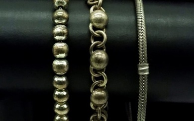 (3) Sterling Vintage Bracelets-Silver Beads