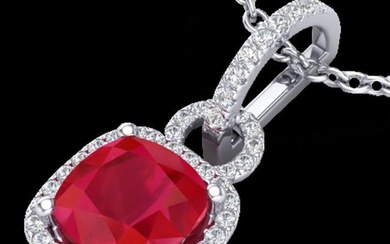 3 ctw Ruby & Micro VS/SI Diamond Certified Necklace 18k White Gold