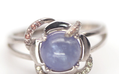 30$---Unheated Blue Tanzanite & Sapphire 925 Sterling Silver Ring Size...