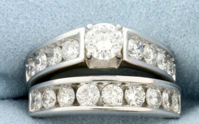 3ct Diamond Engagement Ring and Matching Wedding Band Set in 14k White gold