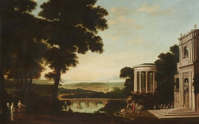 Probably French School 18th century - Landscape with a Temple and a Sacrificial Scene